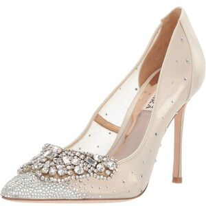 Badgley Mischka Cream Satin Heels with Crystal Accents